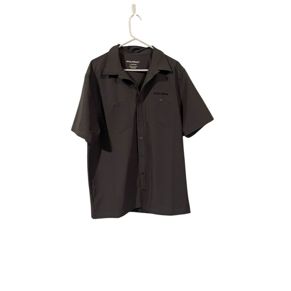 New Polaris Mens Dark Gray Collared Short Sleeve Tech Pit Button Up Shirt Large